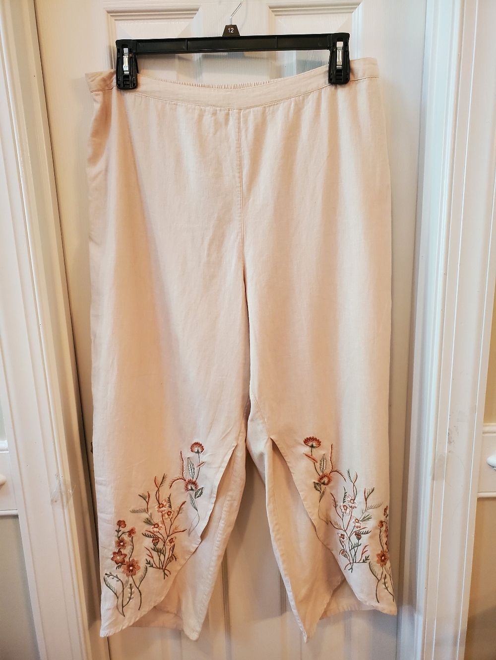 NWT April Cornell Cream Conservatory Pants Embroidered Tulip Hem Wide Leg RARE